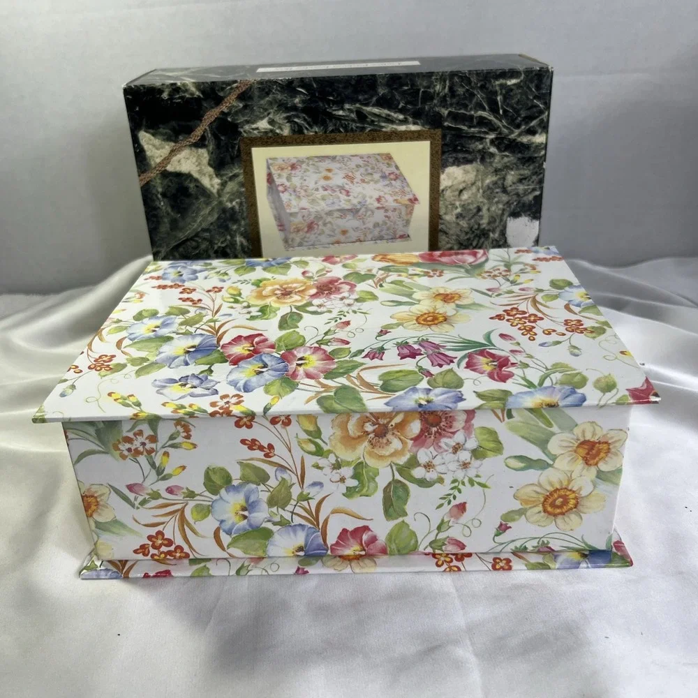 Vintage Kmart Ladies Fashion Jewelry Box Removable‎ Tray Floral Design White